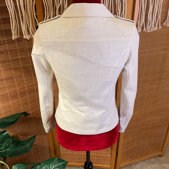 NYDJ Faux Leather Linen Moto Jacket Off White XS - Picture 10 of 15